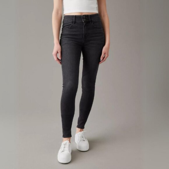 NEW American Eagle Next Level Super High-Waisted Jegging Size 20 Regular Black - Picture 1 of 7